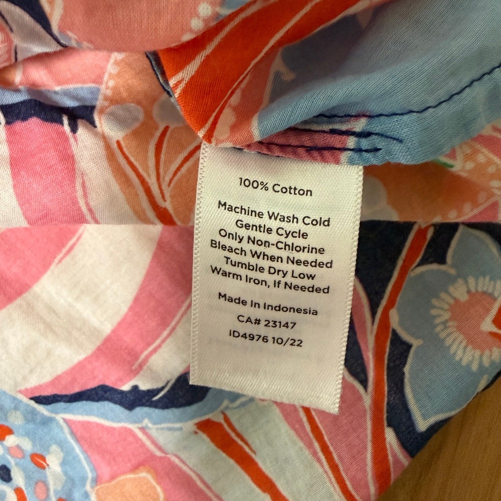 Talbots Button Down Shirt Womens Size M Multicolor Tropical Floral Cotton Top - Picture 8 of 9